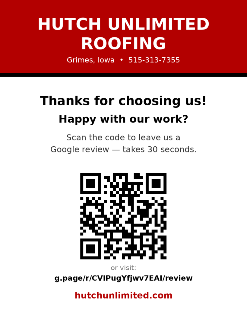 Scan to leave Hutch Unlimited Roofing a Google review